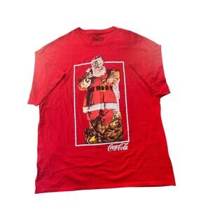 Coca Cola Classic Santa Christmas Red Short Sleeve T Shirt XXL Holiday‎ Festive